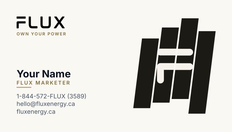 Sample FLUX business card, front